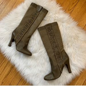 Frye 10 Ava Embroidered Boots Leather Olive Green